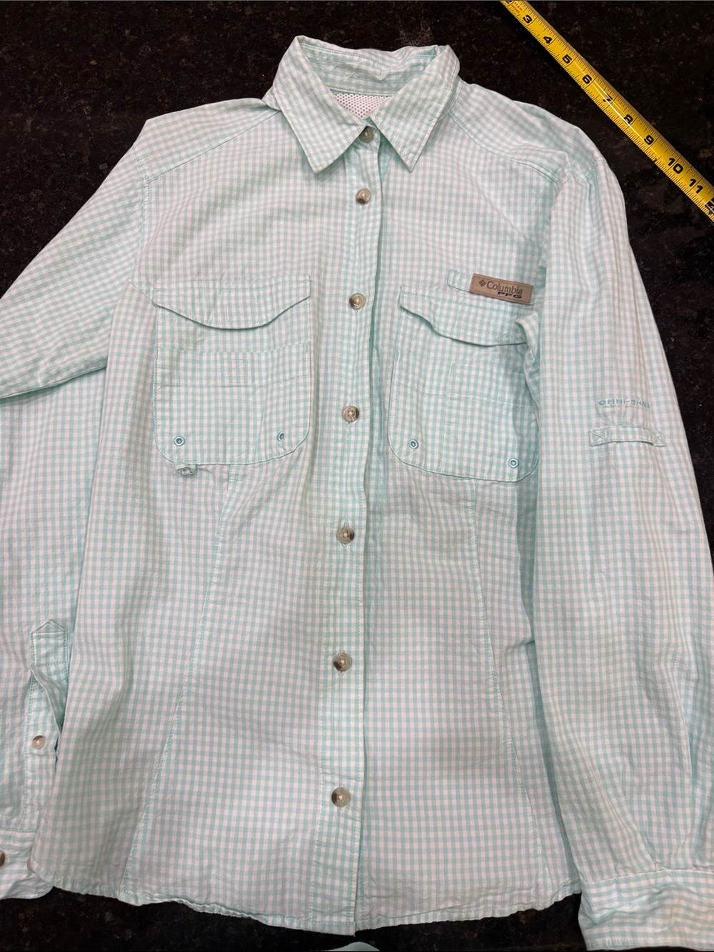 Columbia Women’s Mint Green Gingham Button-Down Shirt Fishing Shirt